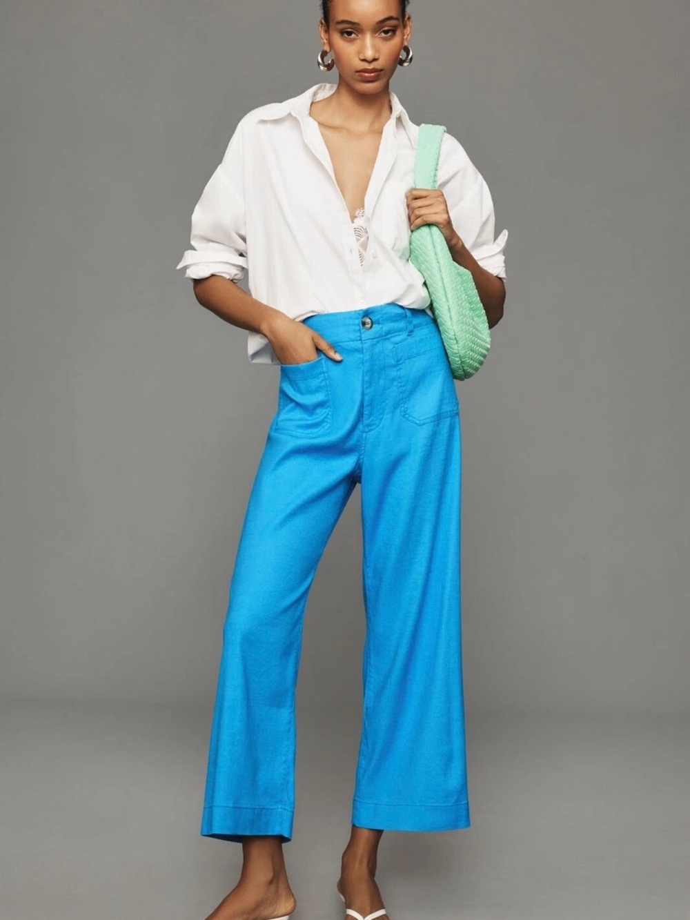 Maeve Anthropology Electric Blue Wide-Leg Crop Pants